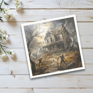 Serviette En Papier Halloween Vintage Haunted House Zombie