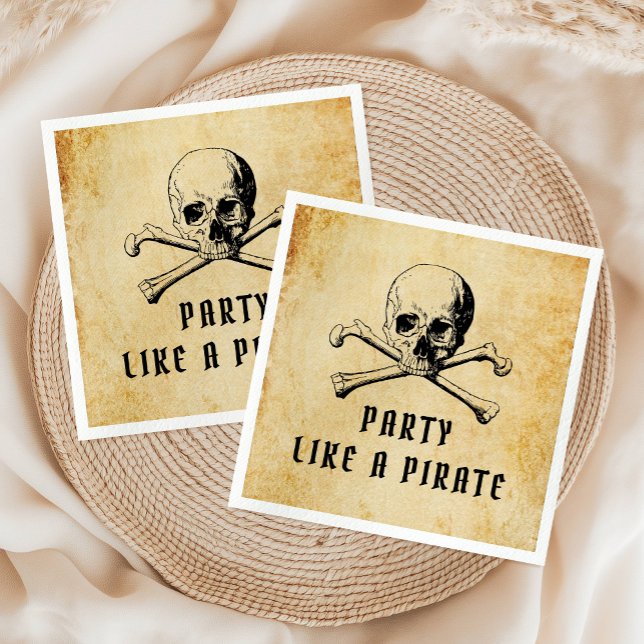Serviette En Papier Halloween vintage Pirate Party (Vintage Pirate Party Skull & Bones Halloween Napkins)