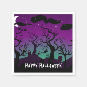 Serviette En Papier Halloween violet et aqua hanté le cimetière
