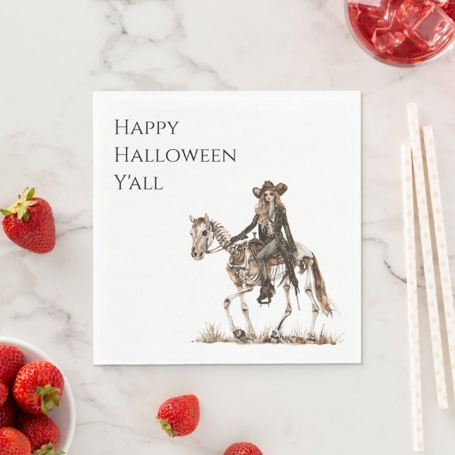 Serviette En Papier Halloween Western Cowgirl Skeleton Horse (En situation)