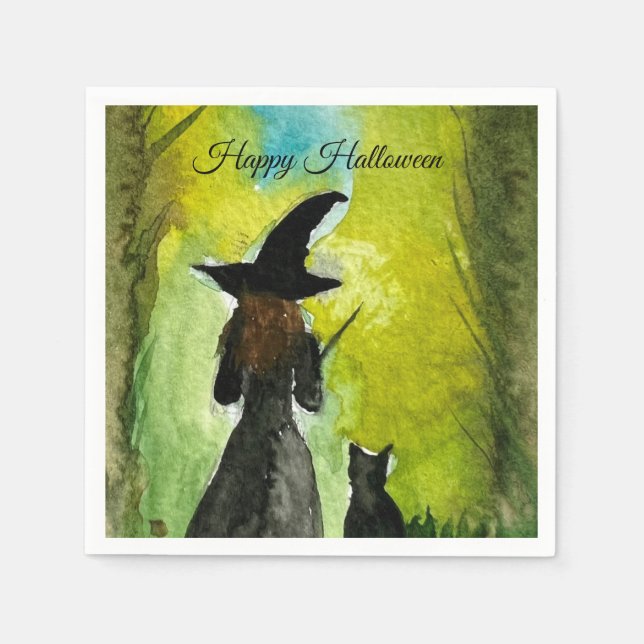 Serviette En Papier Halloween Witch Black Cat Woman Spells (Devant)