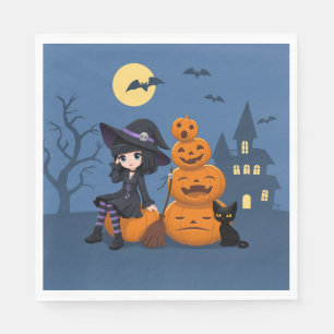 Serviette En Papier Halloween Witch, Chat noir et Citrouille