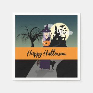 Serviette En Papier Halloween Witch Citrouille Chat noir Votre texte