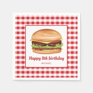 Serviette En Papier Hamburger Sur Red En vichy Motif Joyeux Anniversai