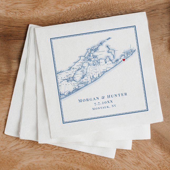 Serviette En Papier Hamptons Montauk Élégant mariage serviettes (Custom Montauk napkins for a wedding in the Hamptons add an elegant touch to cocktail hour.)