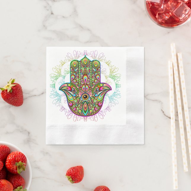 Serviette En Papier Hamsa Fatma Main Psychedelic Art (En situation)