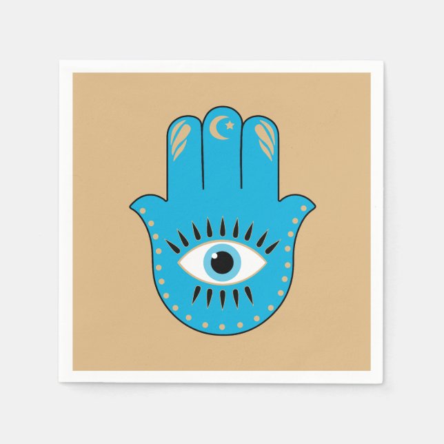Serviette En Papier Hamsa main Grec mal Oeil bleu (Devant)
