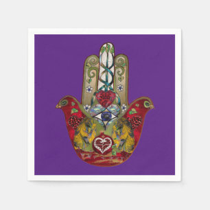 Serviette En Papier Hamsa Rouge Oiseau Cœur Grenade Rubis