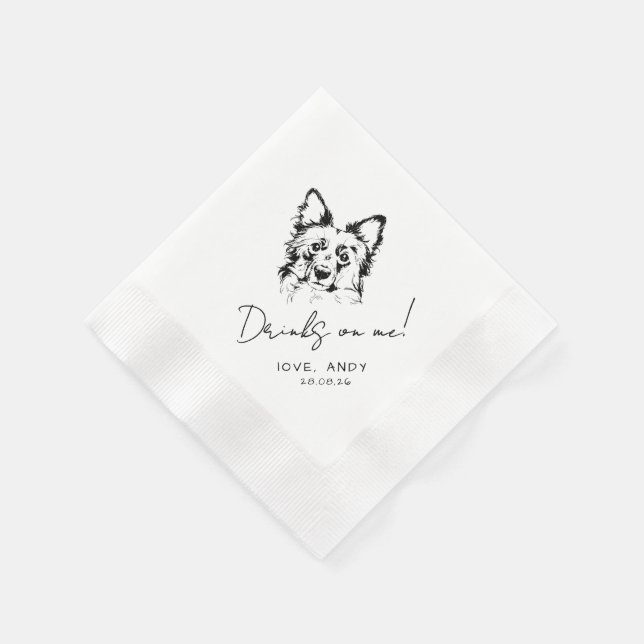 Serviette En Papier Hand Drawn Border Collie Drinks on me Cocktail (Coin)