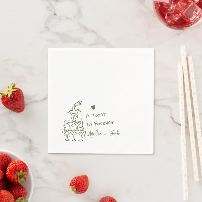Serviette En Papier Hand Drawn Champagne Glass Tower Wedding Napkins (En situation)