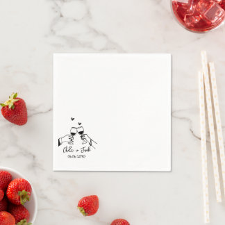 Serviette En Papier Hand Drawn Champagne Glass Wedding Napkins