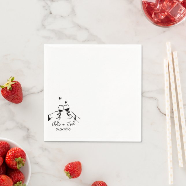 Serviette En Papier Hand Drawn Champagne Glass Wedding Napkins (En situation)