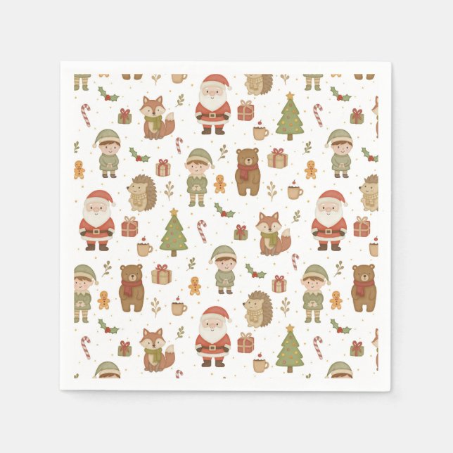 Serviette En Papier Hand Drawn Christmas Woodland Napkins (Devant)