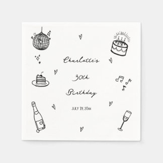 Serviette En Papier hand drawn disco ball 30th Birthday Party Favor
