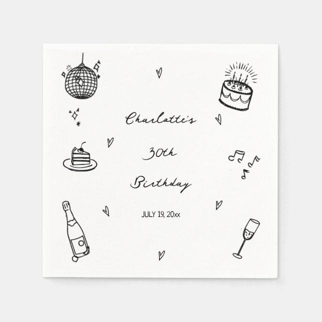 Serviette En Papier hand drawn disco ball 30th Birthday Party Favor (Devant)