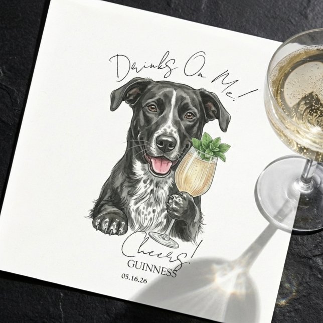 Serviette En Papier Hand Drawn Dog Portrait Signature Drink  (Hand Drawn Dog Portrait Signature Drink Napkins)