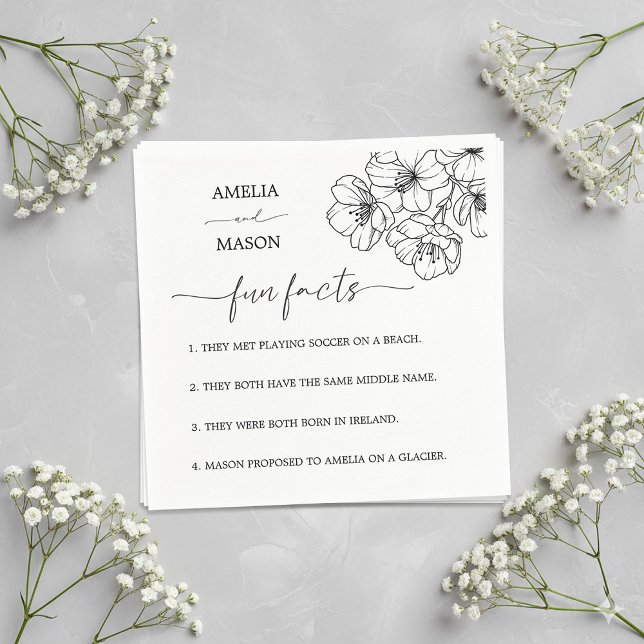 Serviette En Papier Hand Drawn Floral Fun Facts Wedding Napkins (Hand Drawn Floral Fun Facts Wedding Napkins)
