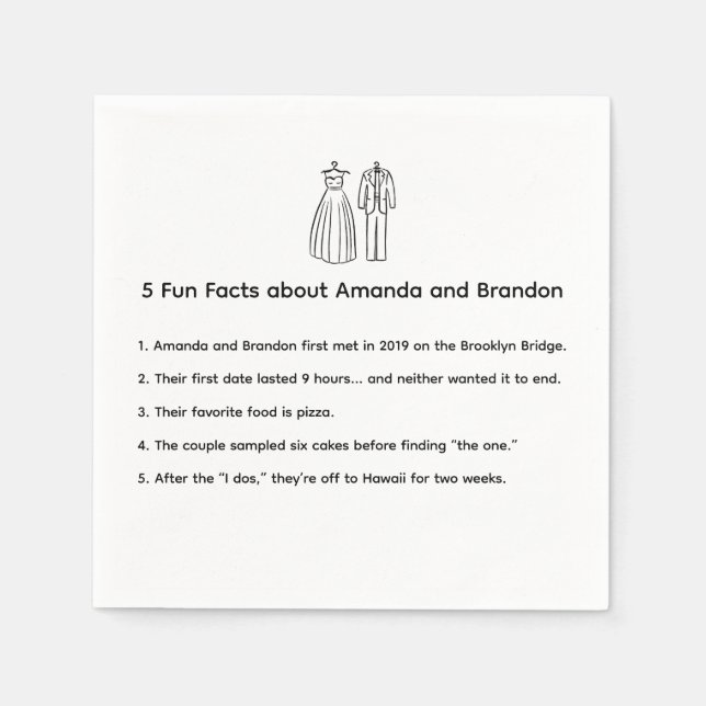 Serviette En Papier  Hand Drawn Fun Facts Wedding Dress Tux (Devant)