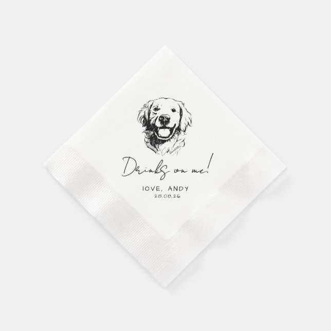 Serviette En Papier Hand Drawn golden retriever Drinks on me Cocktail (Coin)