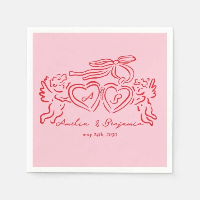 Serviette En Papier hand drawn heart couple whimsical wedding (Devant)