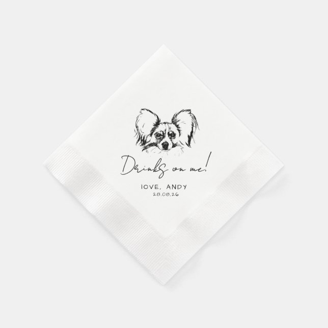 Serviette En Papier Hand Drawn Papillon Dog Drinks on me Cocktail (Coin)