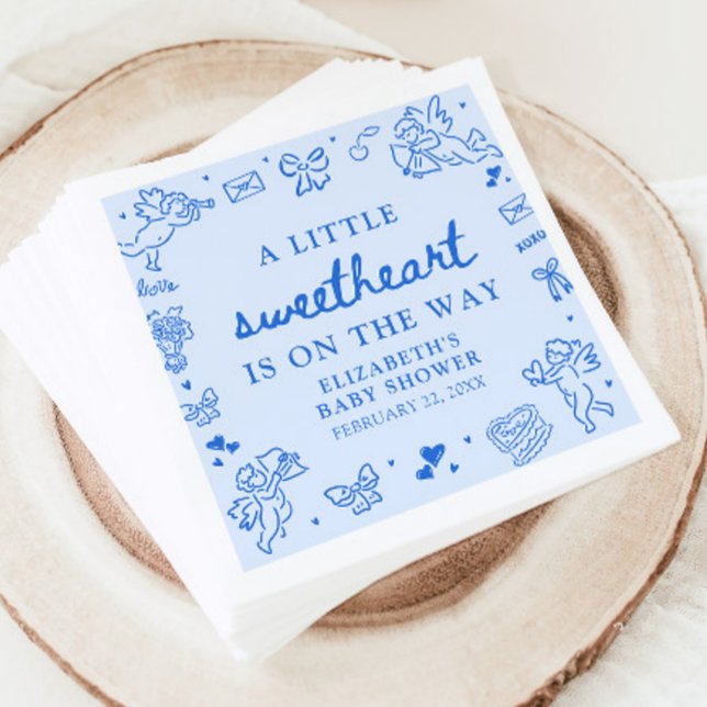 Serviette En Papier Hand Drawn Valentine Little Sweetheart Baby Shower (Hand Drawn Valentine Little Sweetheart Baby Shower Napkins)