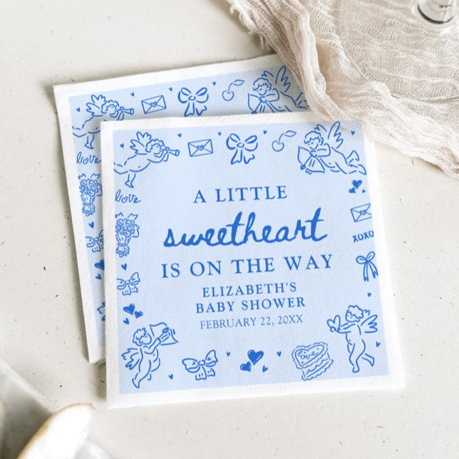 Serviette En Papier Hand Drawn Valentine Little Sweetheart Baby Shower (Hand Drawn Valentine Little Sweetheart Baby Shower Napkins)