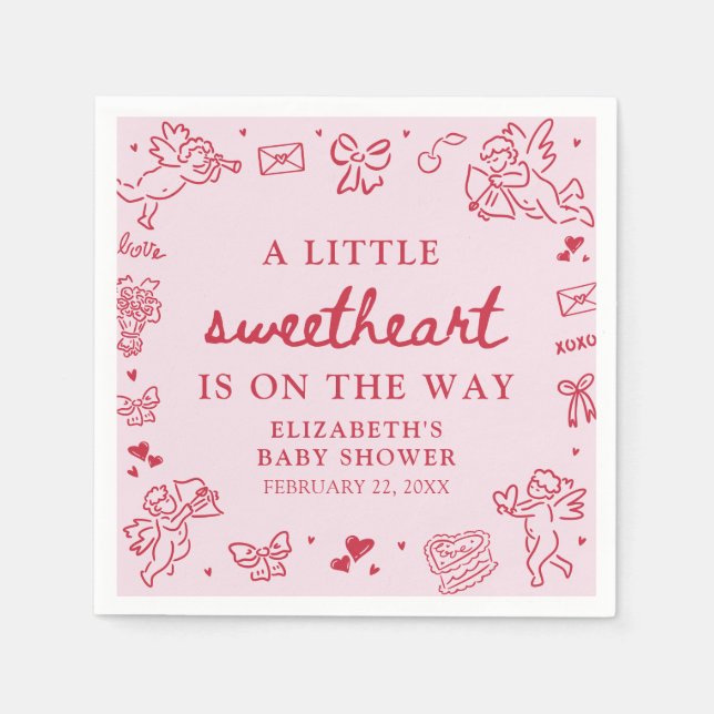 Serviette En Papier Hand Drawn Valentine Little Sweetheat Baby Shower (Devant)
