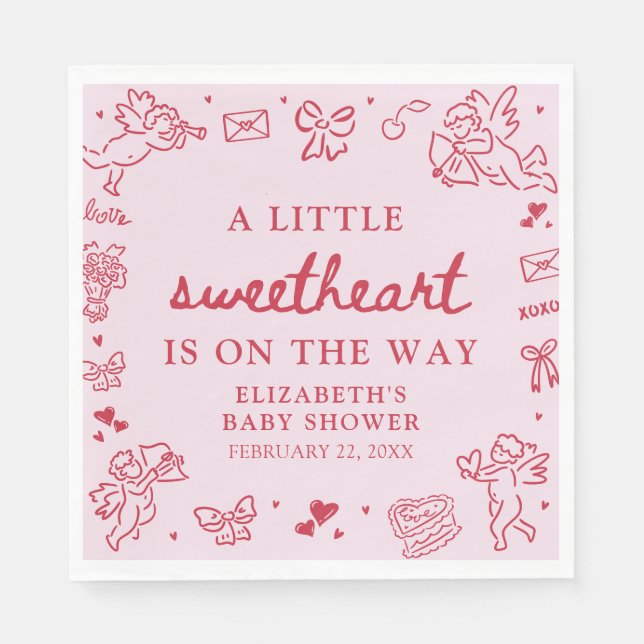 Serviette En Papier Hand Drawn Valentine Little Sweetheat Baby Shower (Devant)