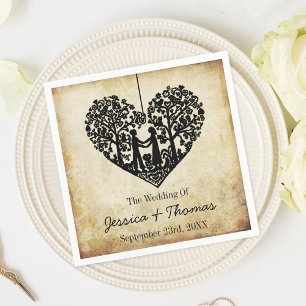 Serviette En Papier Hanging Heart Tree Vintage Wedding Collection