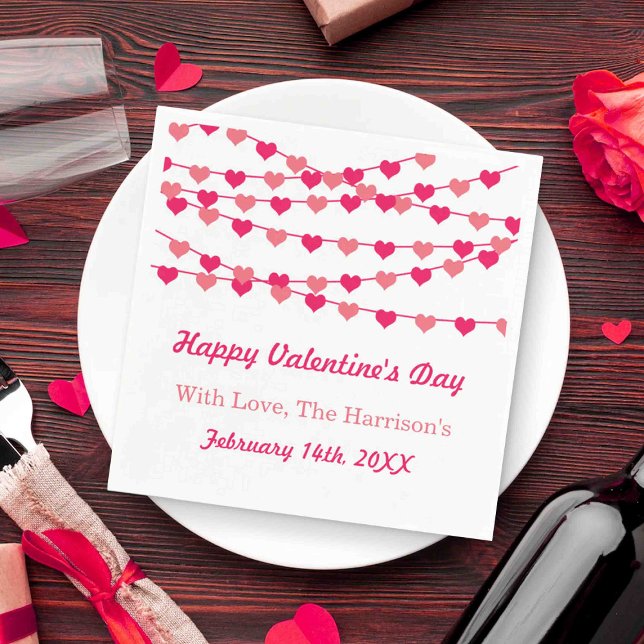 Serviette En Papier Hanging String Love Hearts Happy Valentine's Day (Créateur téléchargé)