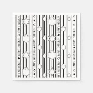 Serviette En Papier Hanoukka Blk N White Dreidels N Stars