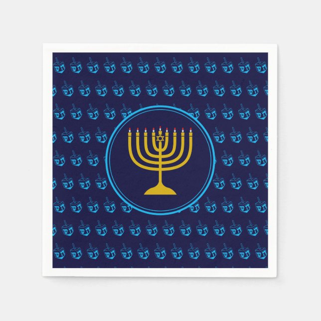 Serviette En Papier HANOUKKA | Dreidel Menorah BLUE Paper (Devant)