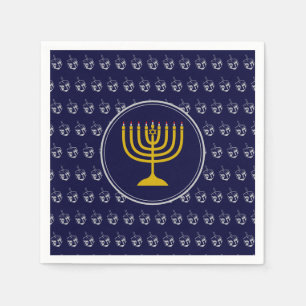 Serviette En Papier HANOUKKA Dreidel Menorah BLUE SILVER GRAY