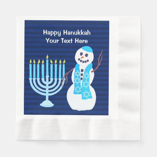 Serviette En Papier Hanoukka Juif Snowman Et Blue Menorah Grande (Devant)