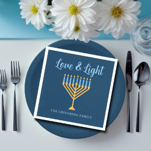 Serviette En Papier Hanoukka Love & Light Custom Menorah Blue Party