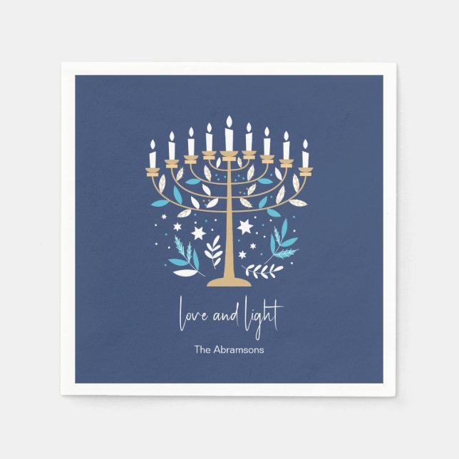 Serviette En Papier Hanoukka Love & Light Floral Menorah (Devant)