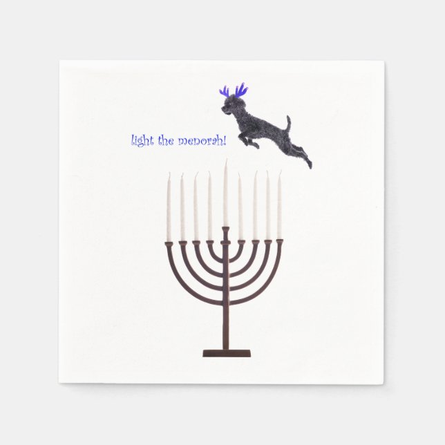 Serviette En Papier Hanoukka Menorah Poodle Chien Reindeer bougies (Devant)