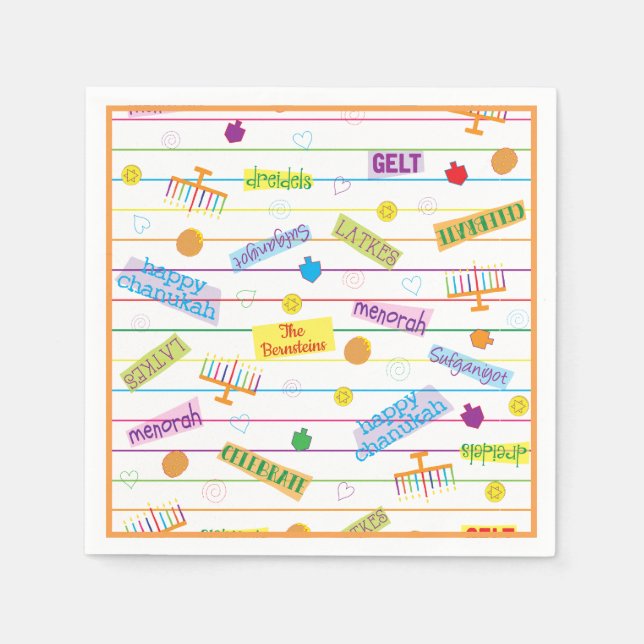 Serviette En Papier Hanoukka Napkin Personnalise "le parti Chanukah" (Devant)