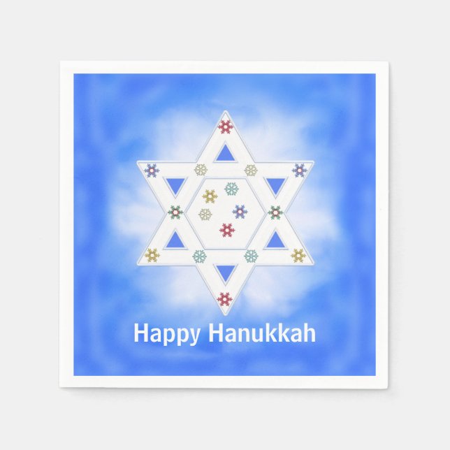 Serviette En Papier Hanoukka Star et Snowflakes Blue (Devant)
