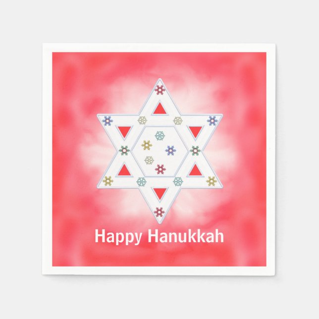 Serviette En Papier Hanoukka Star et Snowflakes Red (Devant)