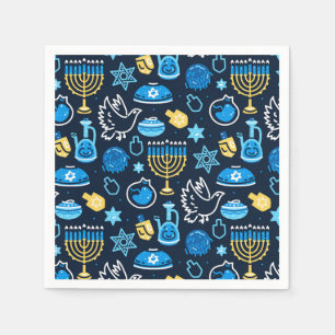 Serviette En Papier Hanoukka Symboles Motif bleu