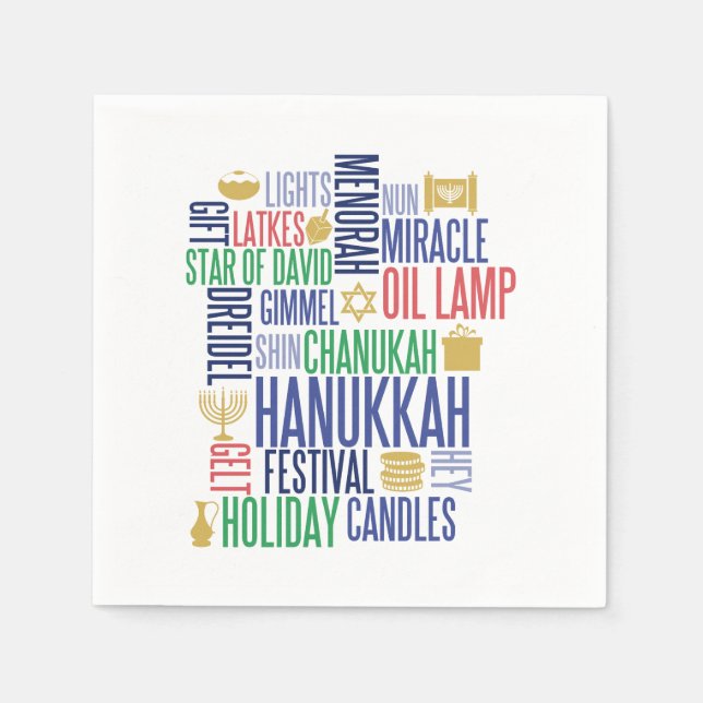 Serviette En Papier Hanoukka Words Holiday Paper Napkins (Devant)
