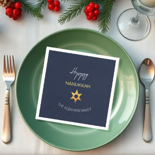 Serviette En Papier Hanukkah élégant et heureux Étoile de David dorée