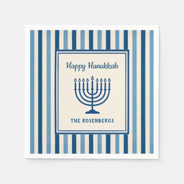 Serviette En Papier Hanukkah Menorah Stripes Trendy Custom  (Devant)