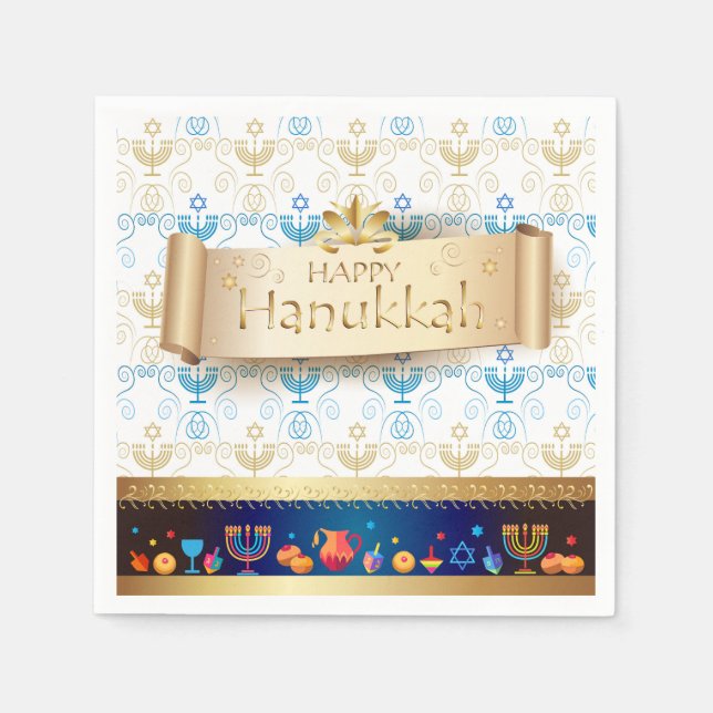 Serviette En Papier Hanukkiah Happy Hanukkah Jewish dreidel Menorah (Devant)