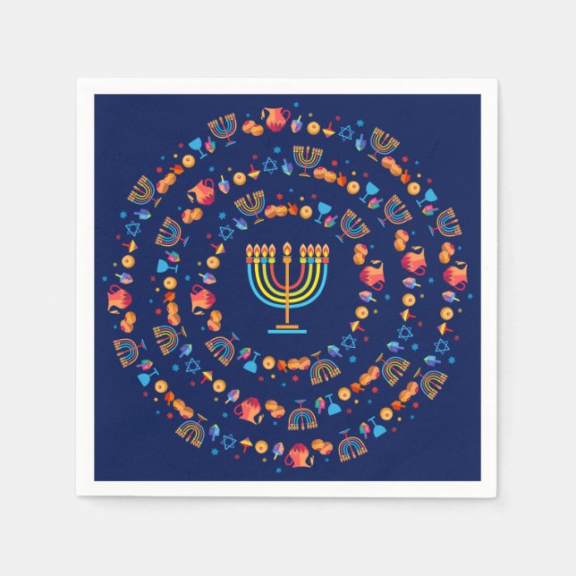 Serviette En Papier Hanukkiah Happy Hanukkah Jewish dreidel Menorah (Devant)