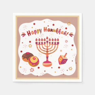 Serviette En Papier Hanukkiah Joyeux Hanukka Menorah dorée juive