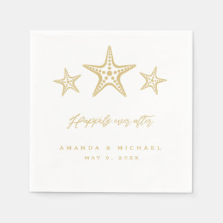 Serviette En Papier Happily De L'Or Joyeusement Après Mariage De Plage