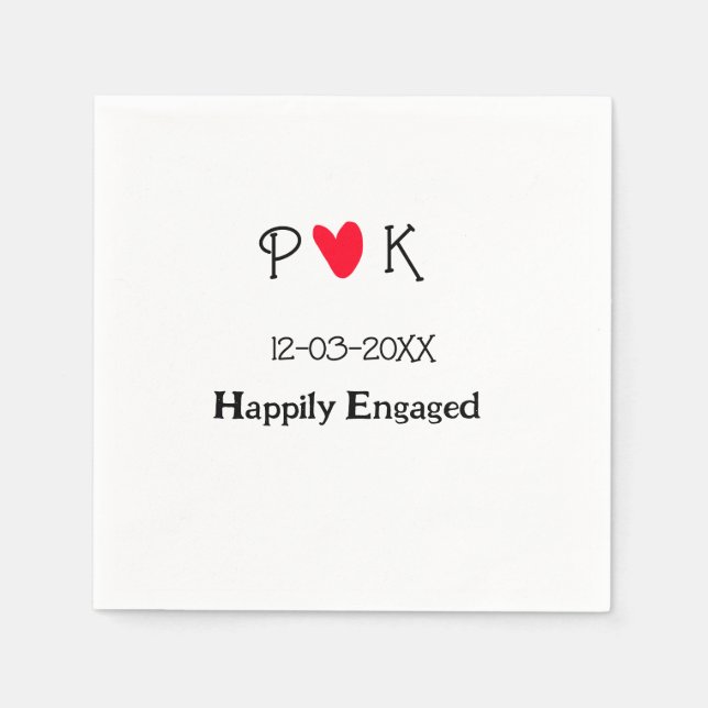 Serviette En Papier Happily Engagé ajouter nom de couple date de lettr (Devant)